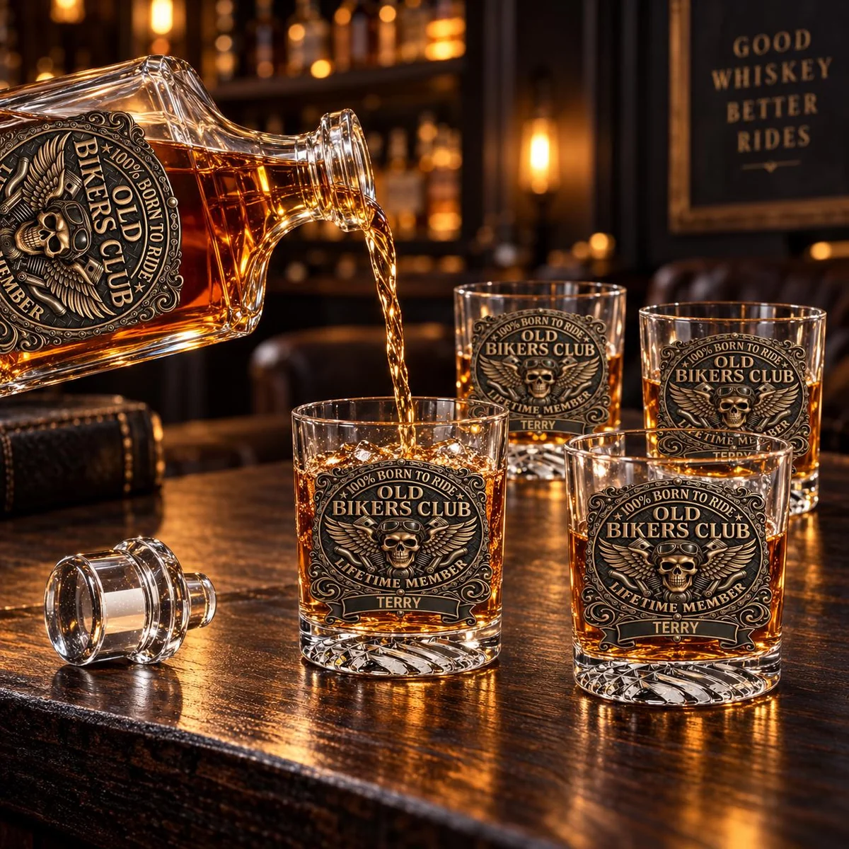 View 4 of Personalized Old Bikers Club Decanter Set