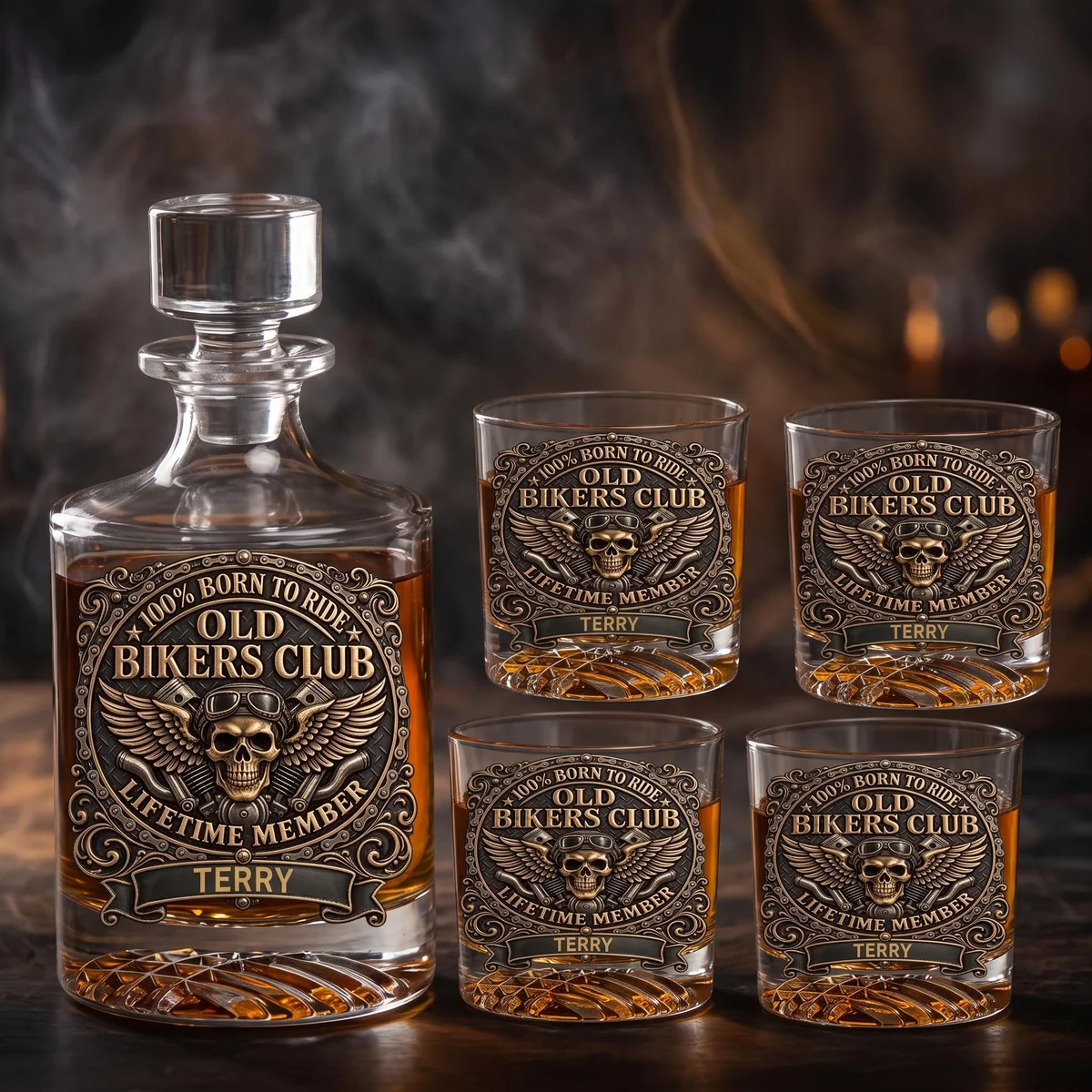View 6 of Personalized Old Bikers Club Decanter Set