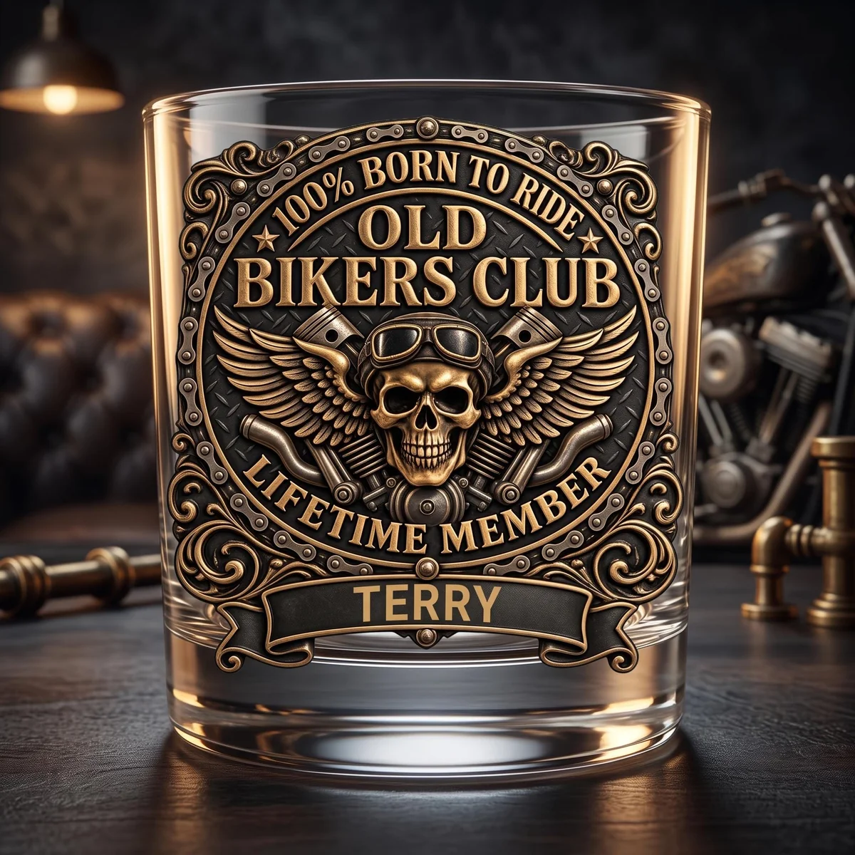 Personalized Old Bikers Club Whiskey Glass