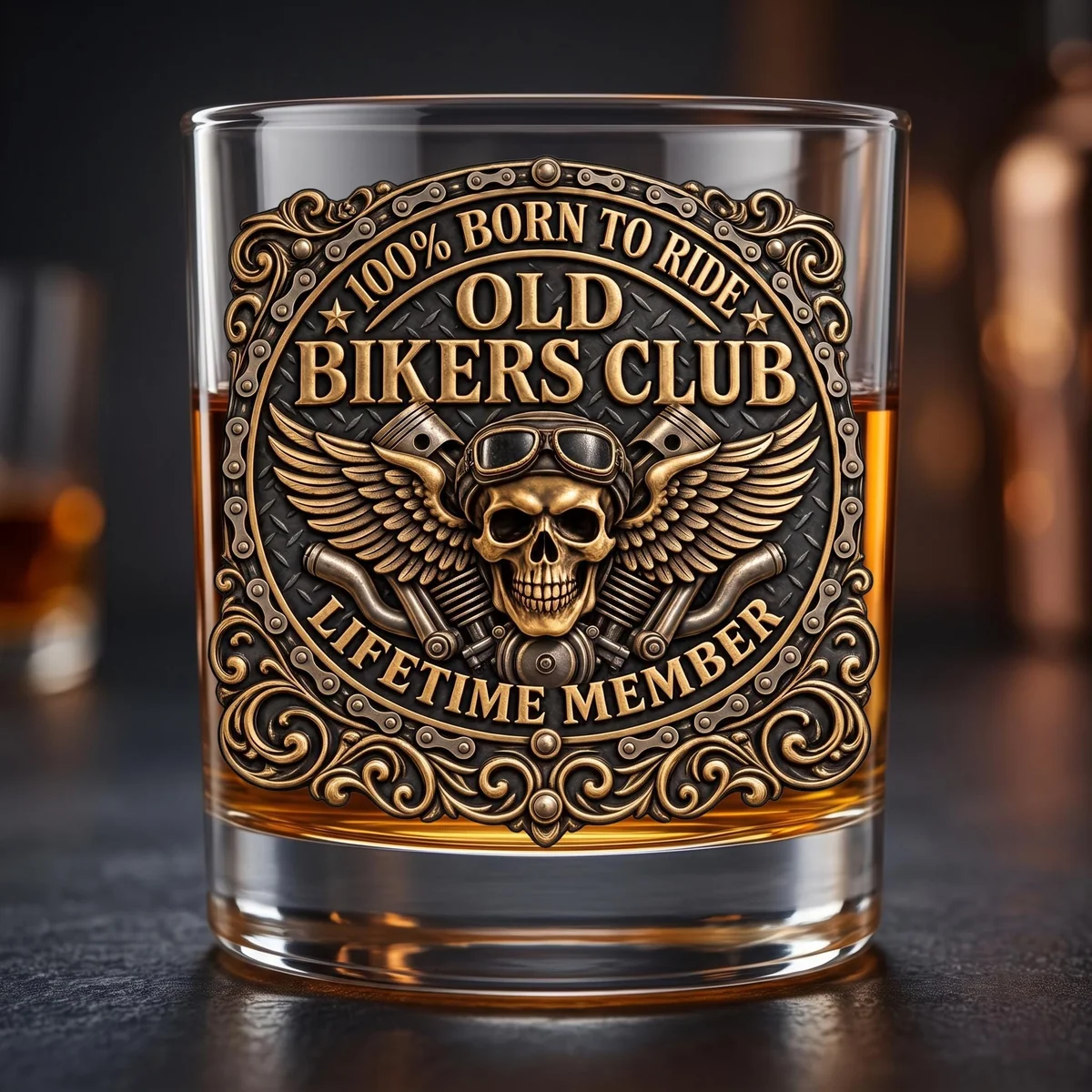 View 2 of Personalized Old Bikers Club Whiskey Glass