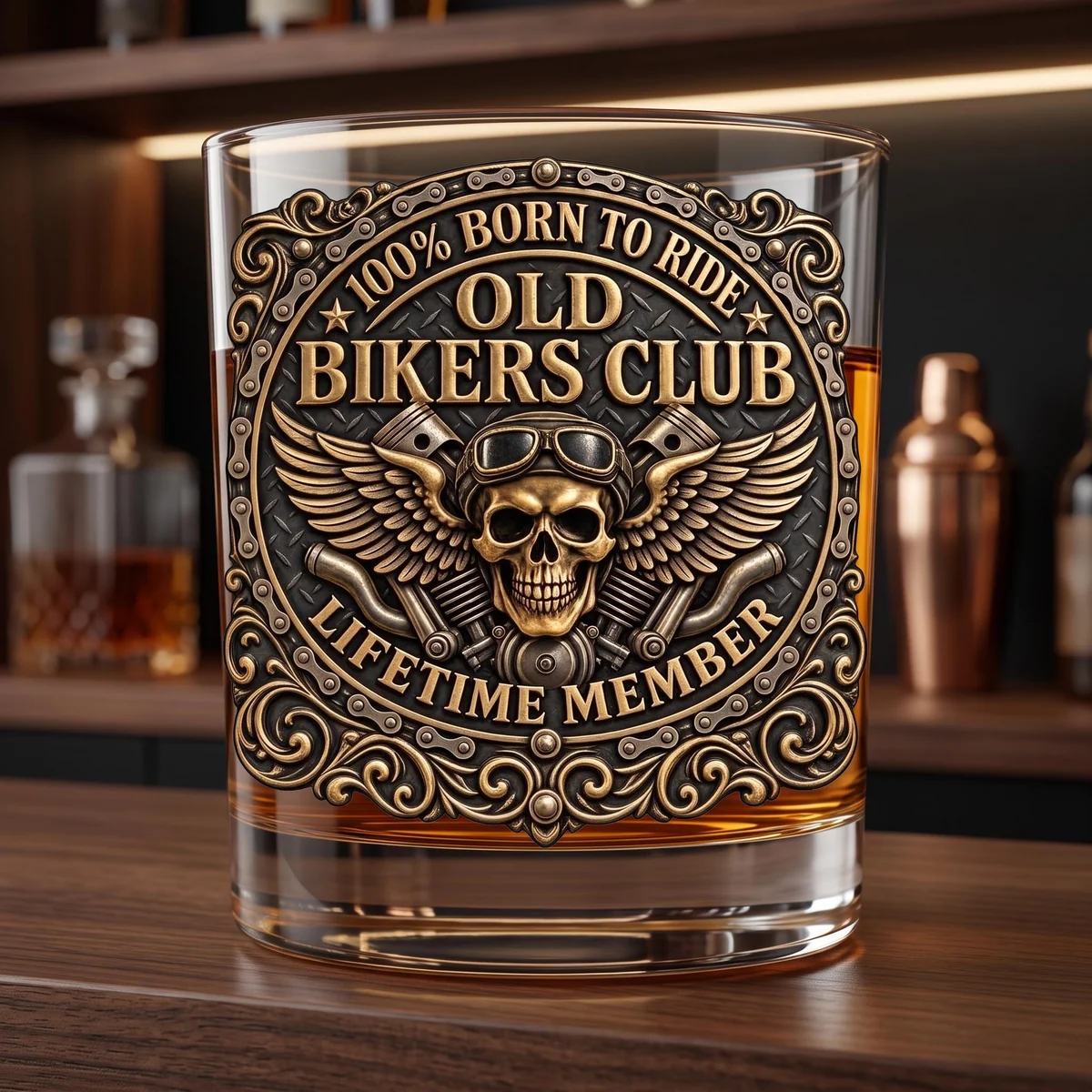 View 4 of Personalized Old Bikers Club Whiskey Glass