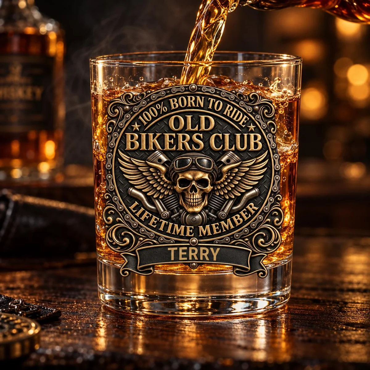 View 5 of Personalized Old Bikers Club Whiskey Glass