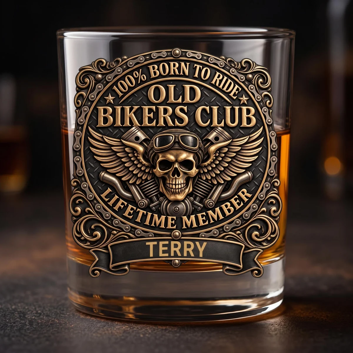 View 6 of Personalized Old Bikers Club Whiskey Glass