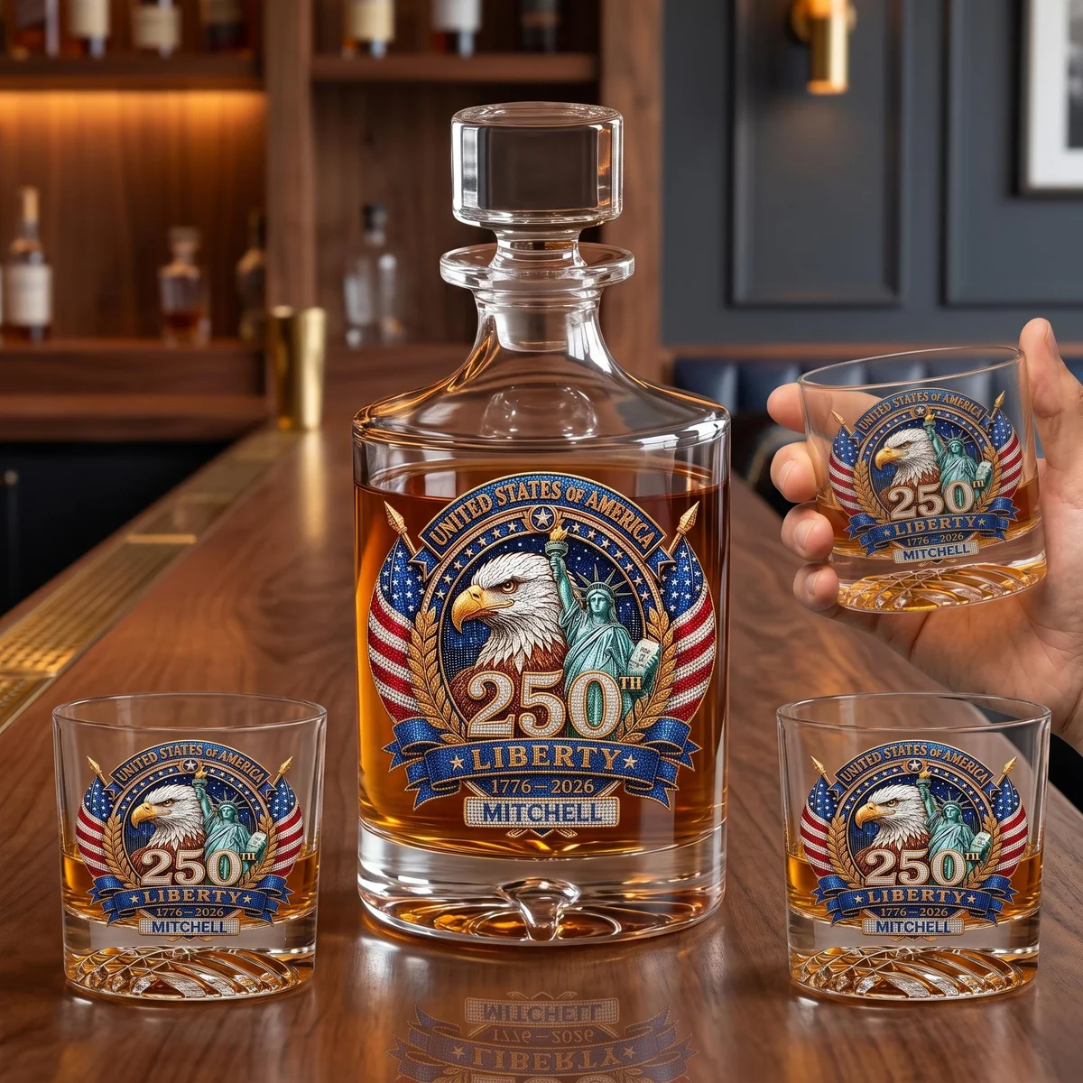 View 3 of Personalized Patriotic Eagle Decanter Set