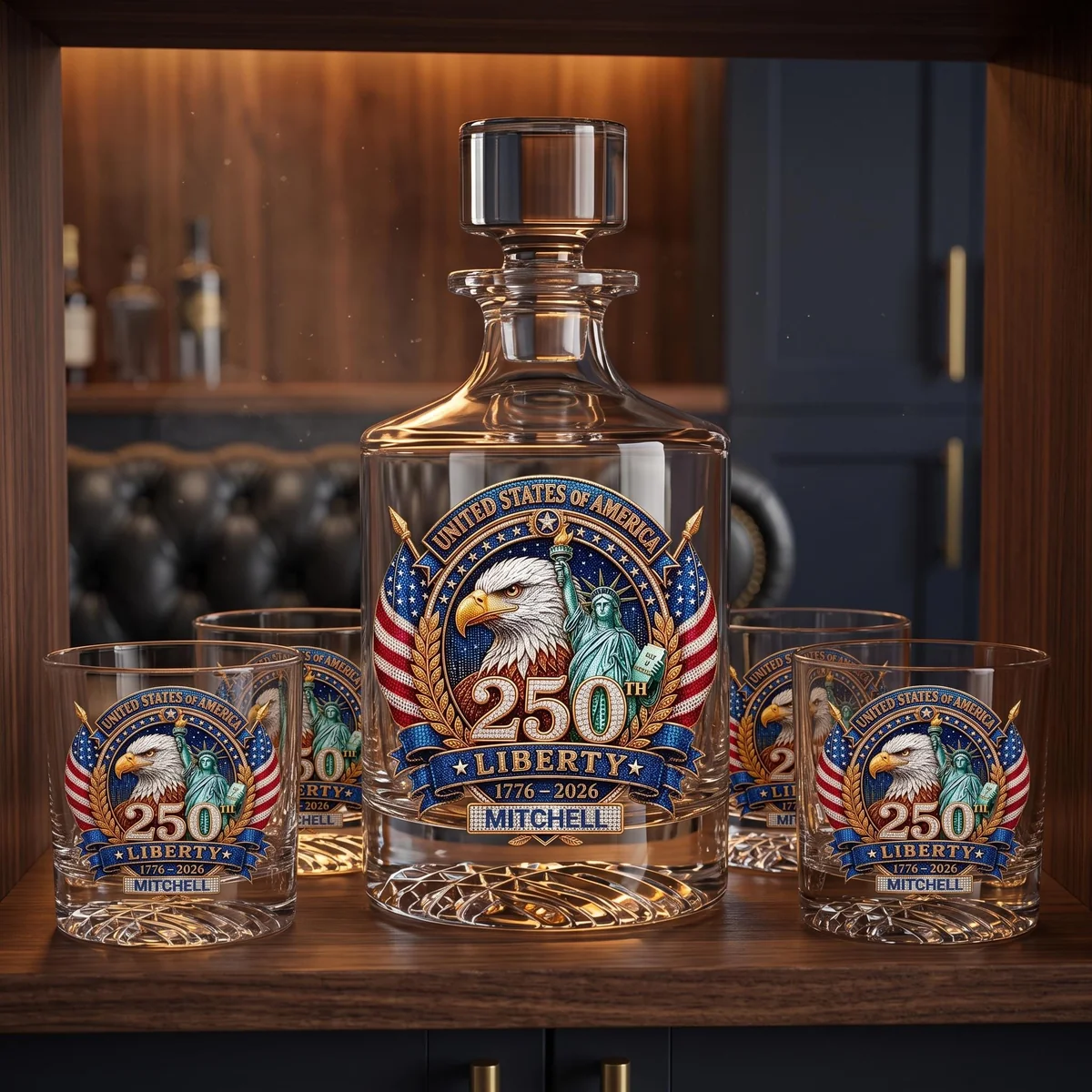 View 4 of Personalized Patriotic Eagle Decanter Set