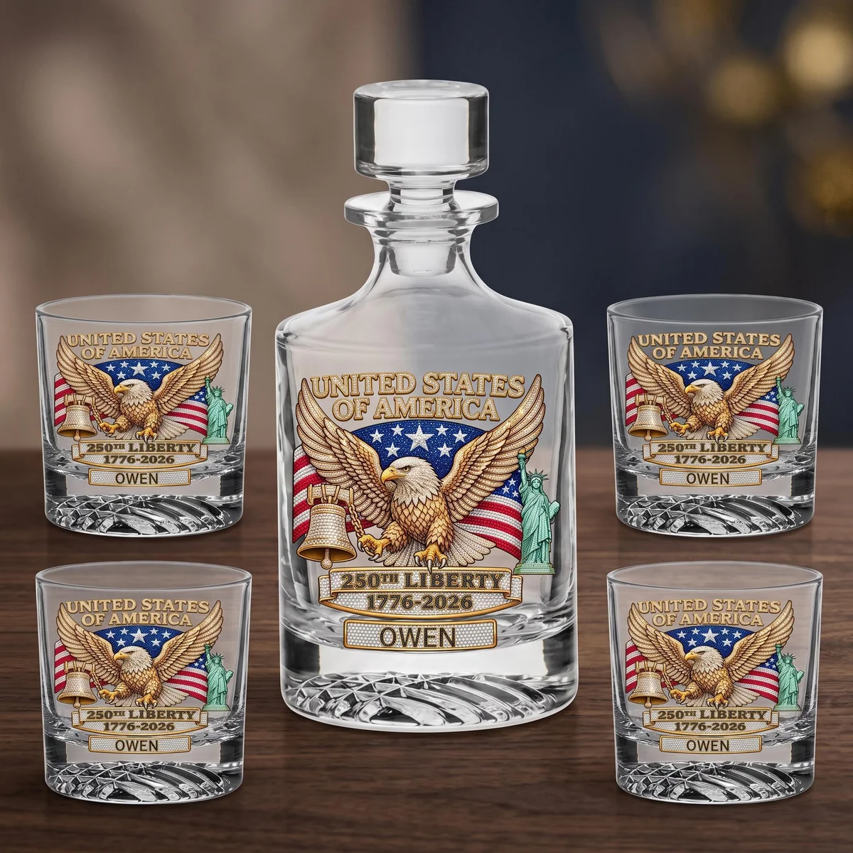 View 2 of Personalized Patriotic Eagle Decanter Set