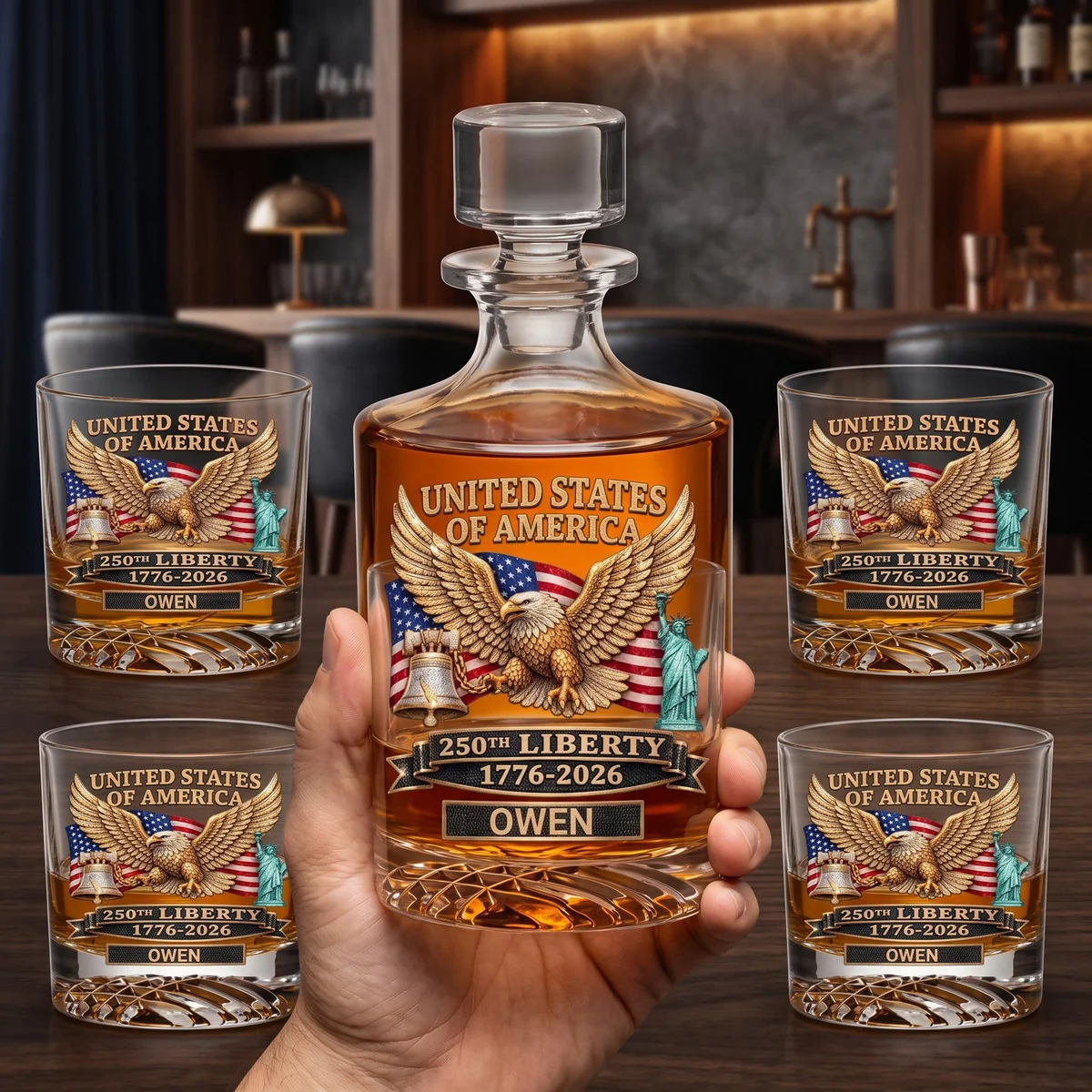 View 3 of Personalized Patriotic Eagle Decanter Set