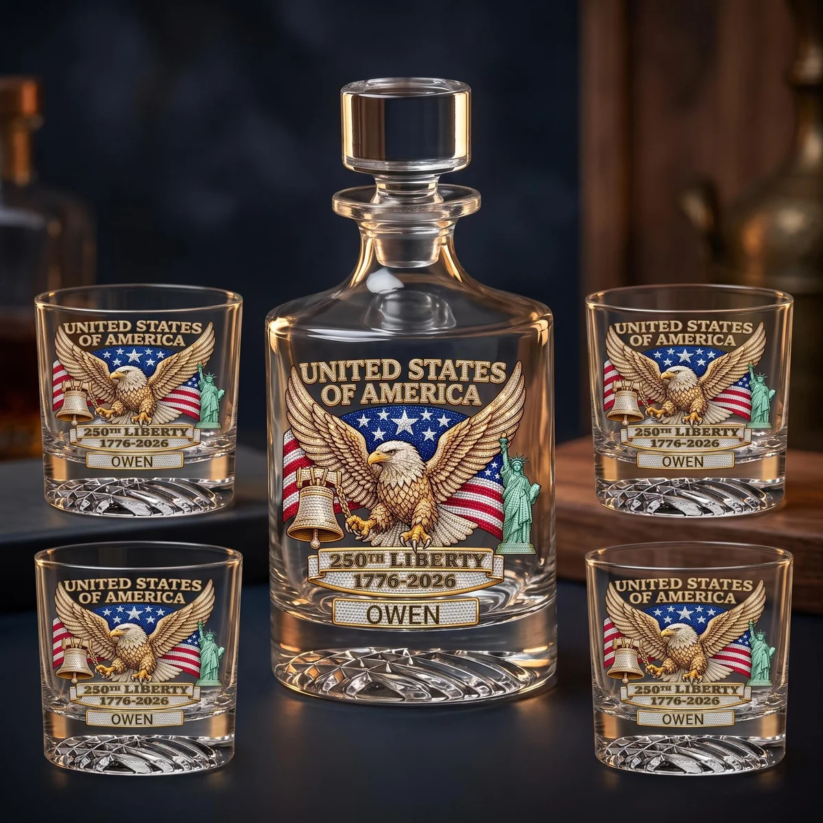 View 4 of Personalized Patriotic Eagle Decanter Set