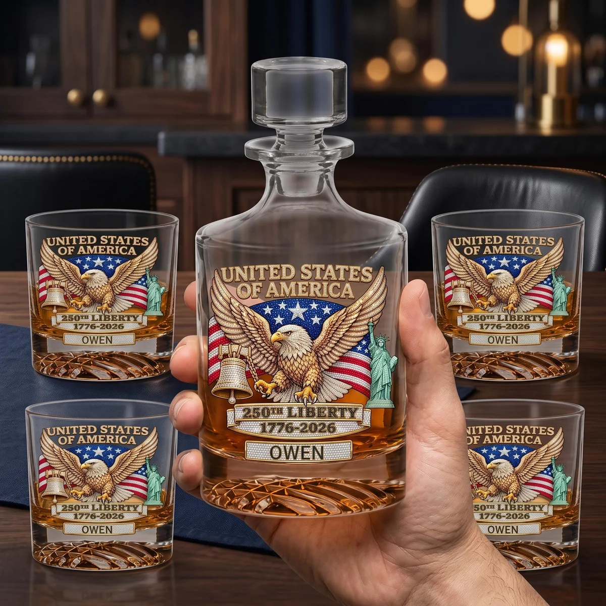 View 6 of Personalized Patriotic Eagle Decanter Set