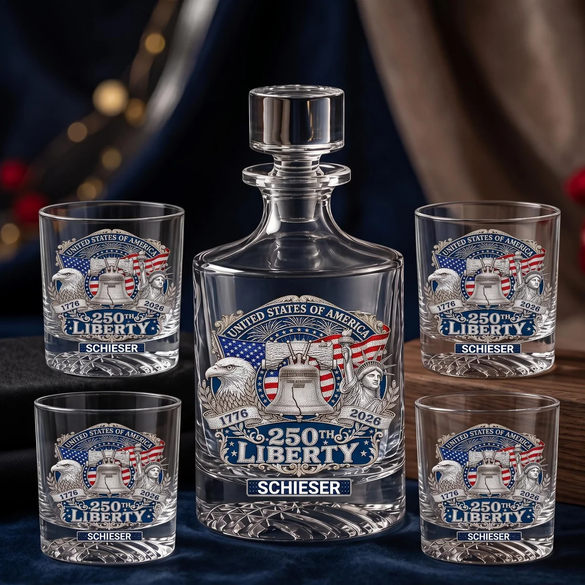 Personalized Patriotic Eagle Liberty Bell Decanter Set