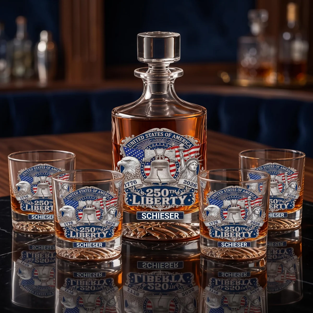 View 5 of Personalized Patriotic Eagle Liberty Bell Decanter Set