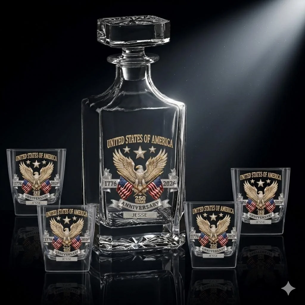 Personalized Patriotic Eagle Whiskey Decanter Set