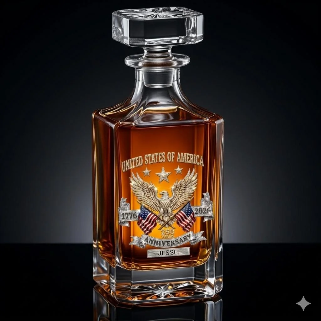 View 3 of Personalized Patriotic Eagle Whiskey Decanter Set
