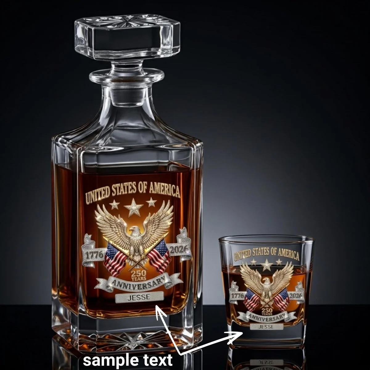 View 4 of Personalized Patriotic Eagle Whiskey Decanter Set