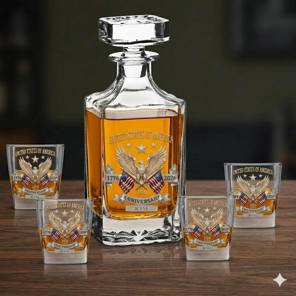 View 6 of Personalized Patriotic Eagle Whiskey Decanter Set