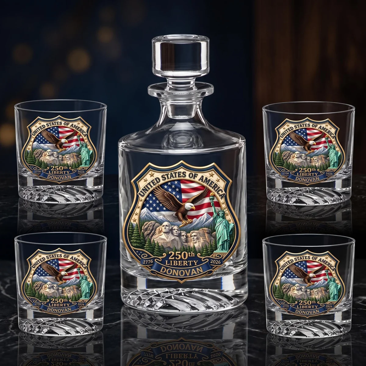 Personalized Patriotic Eagle Whiskey Decanter Set