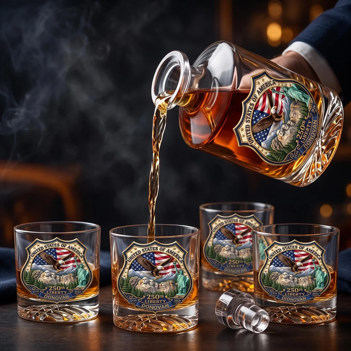 View 4 of Personalized Patriotic Eagle Whiskey Decanter Set