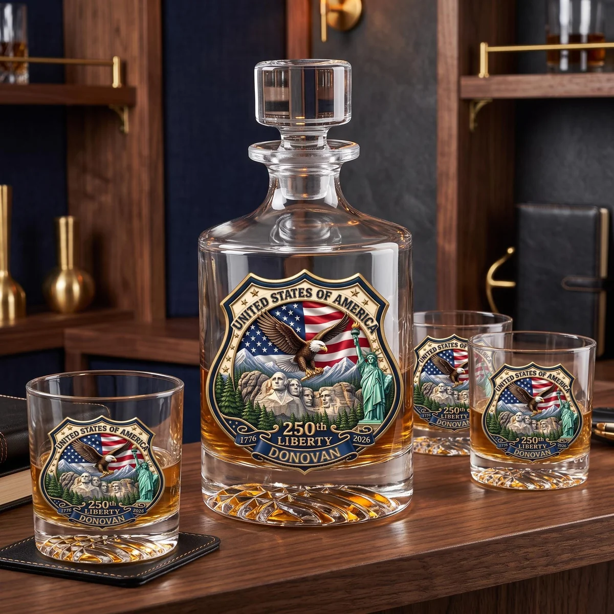 View 5 of Personalized Patriotic Eagle Whiskey Decanter Set