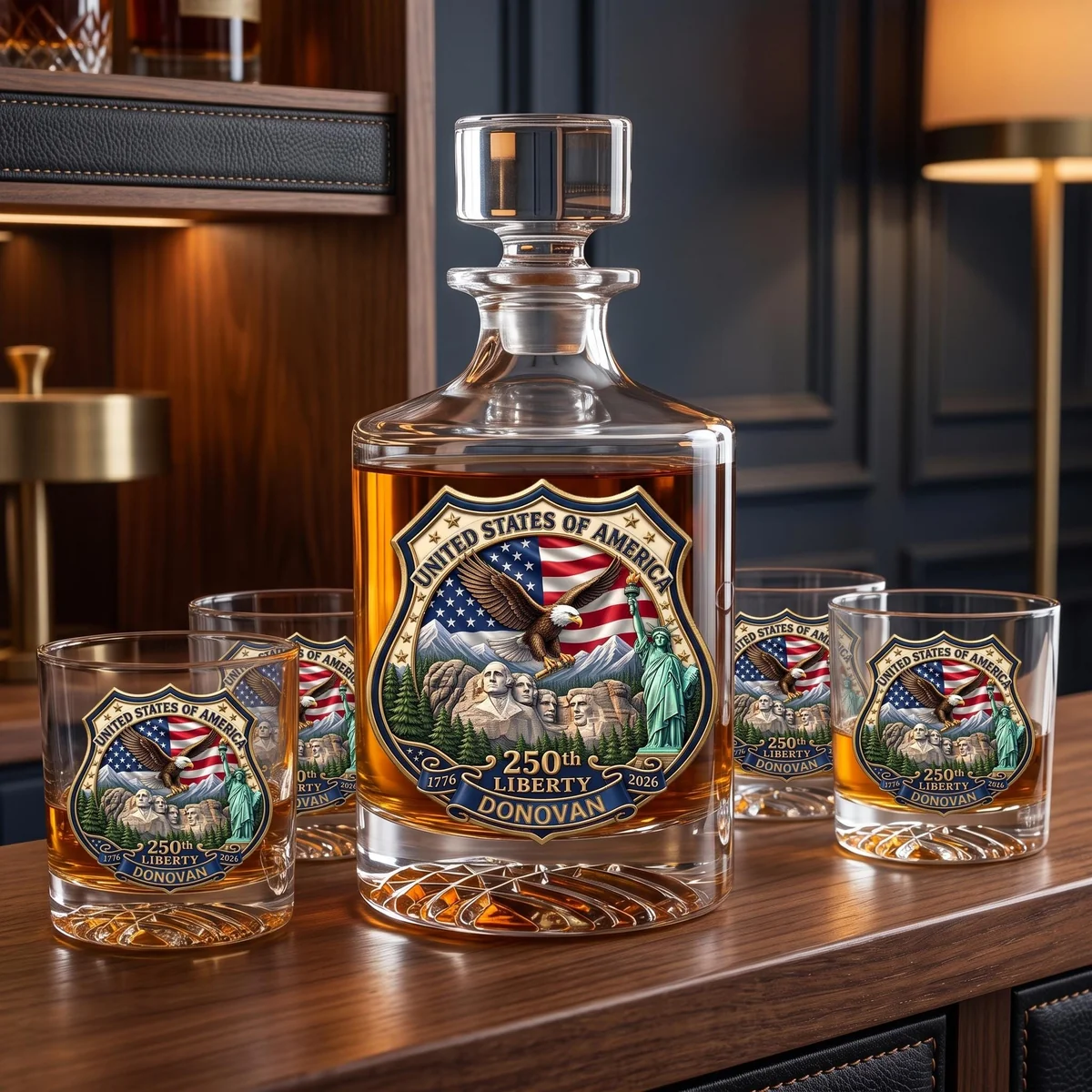 View 6 of Personalized Patriotic Eagle Whiskey Decanter Set