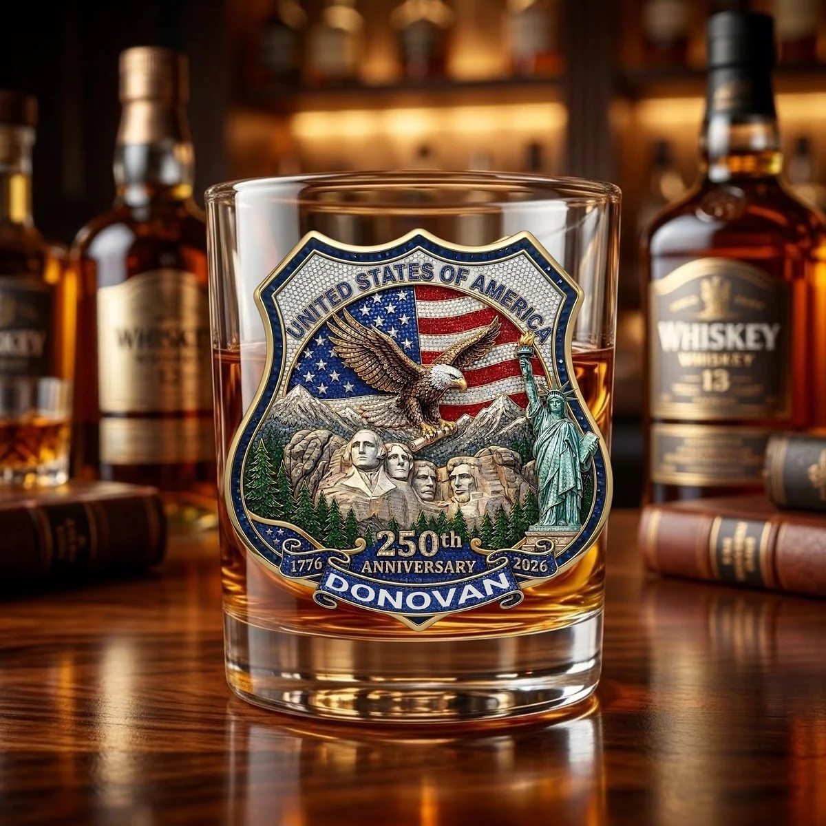 View 4 of Personalized Patriotic Eagle Whiskey Glass