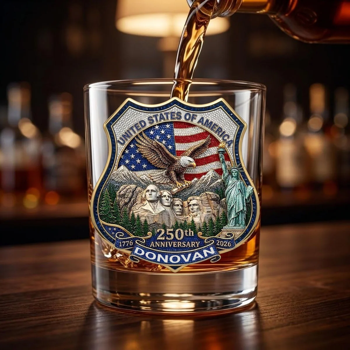View 5 of Personalized Patriotic Eagle Whiskey Glass