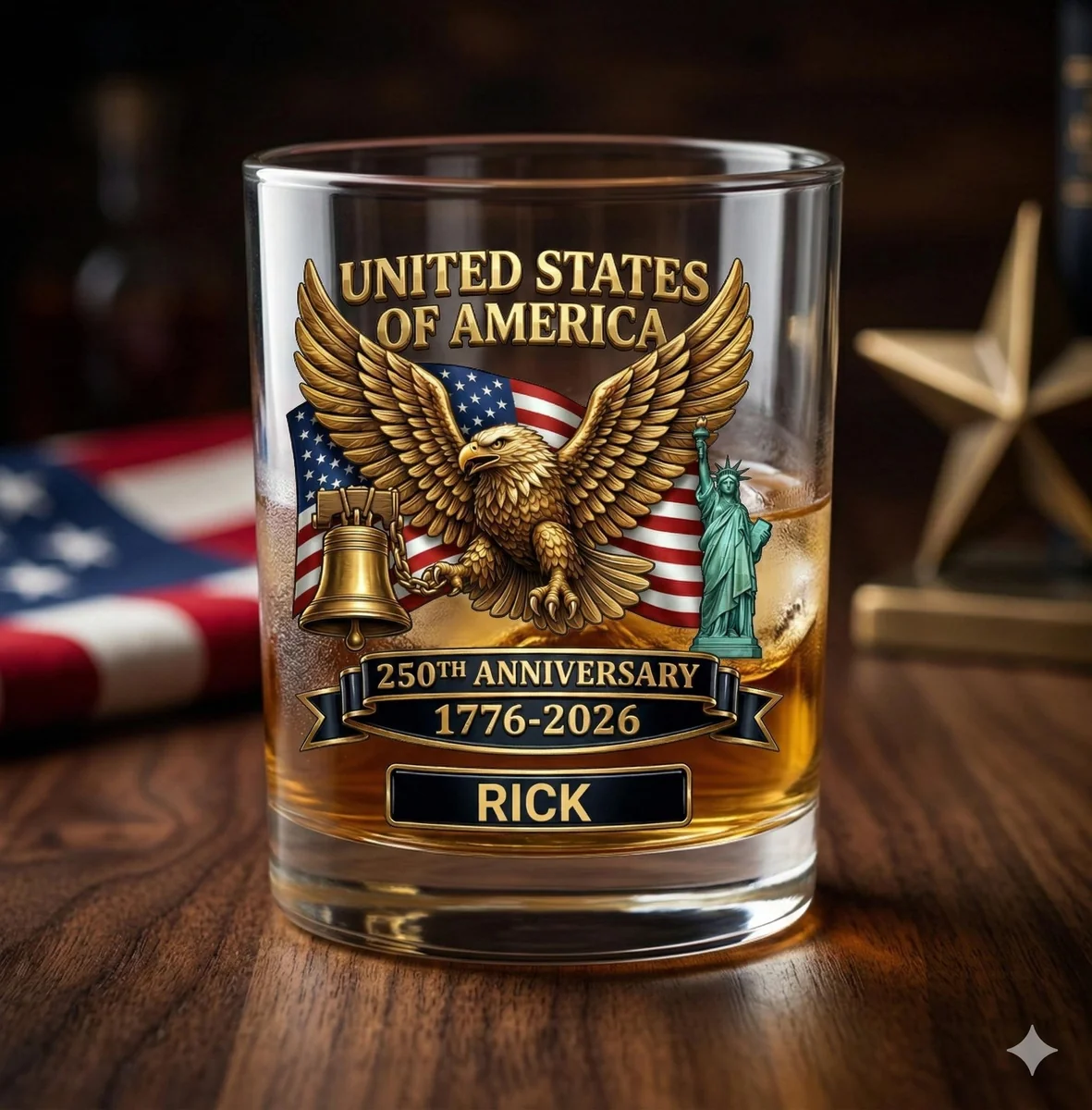 View 3 of Personalized Patriotic Eagle Whiskey Glass