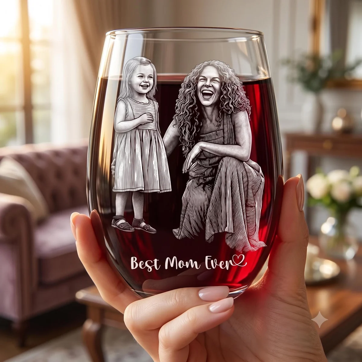 View 6 of Personalized Photo Wine Glass
