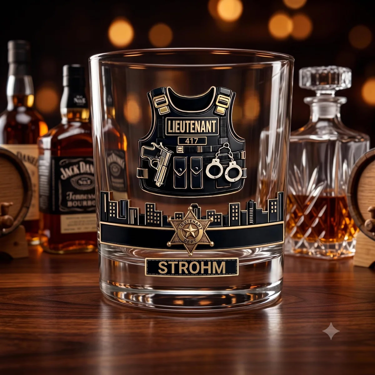 Personalized Police Lieutenant Whiskey Glass