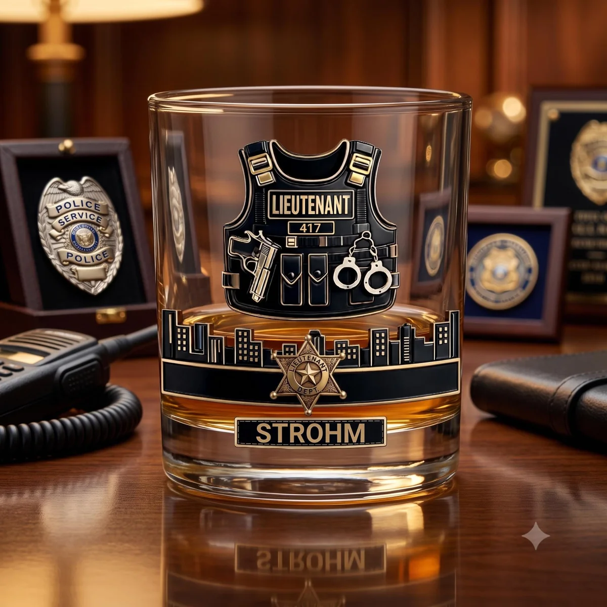 View 4 of Personalized Police Lieutenant Whiskey Glass