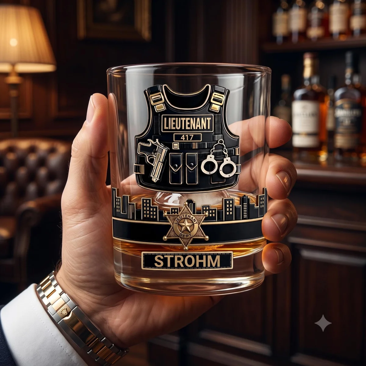 View 5 of Personalized Police Lieutenant Whiskey Glass