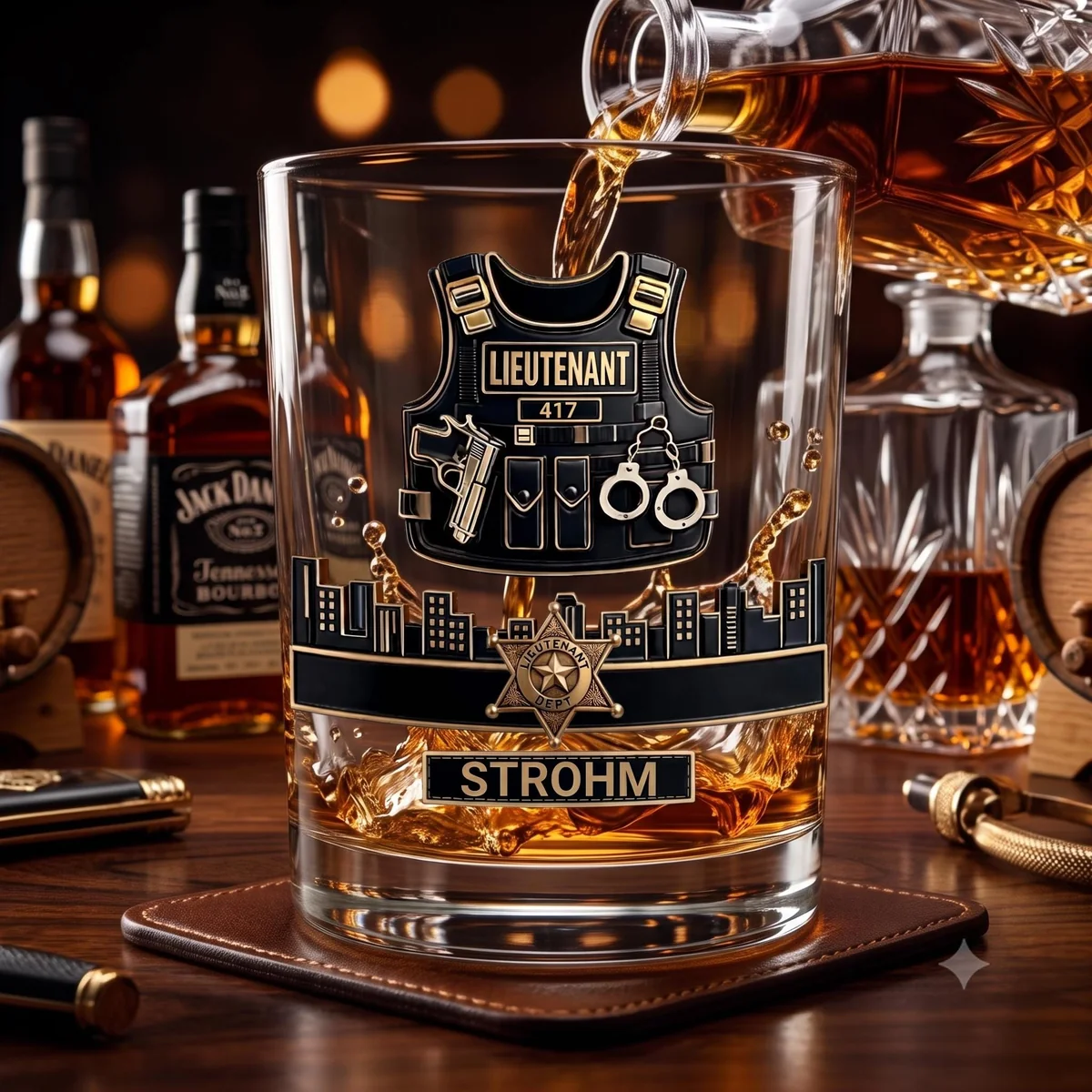 View 6 of Personalized Police Lieutenant Whiskey Glass