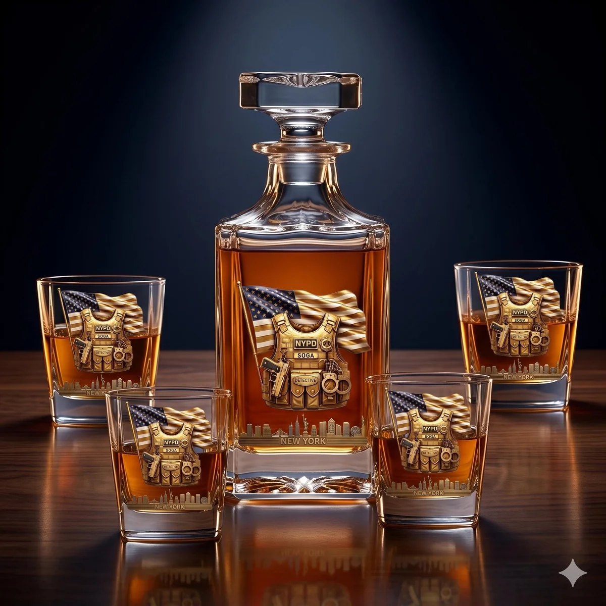 Personalized Police Whiskey Decanter Set with 4 Glasses