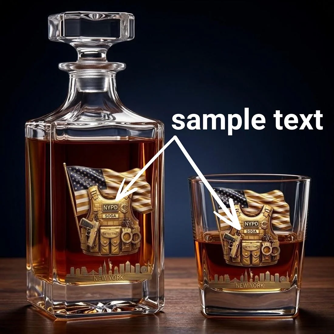 View 3 of Personalized Police Whiskey Decanter Set with 4 Glasses