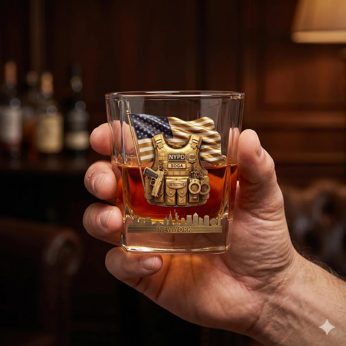 View 6 of Personalized Police Whiskey Decanter Set with 4 Glasses