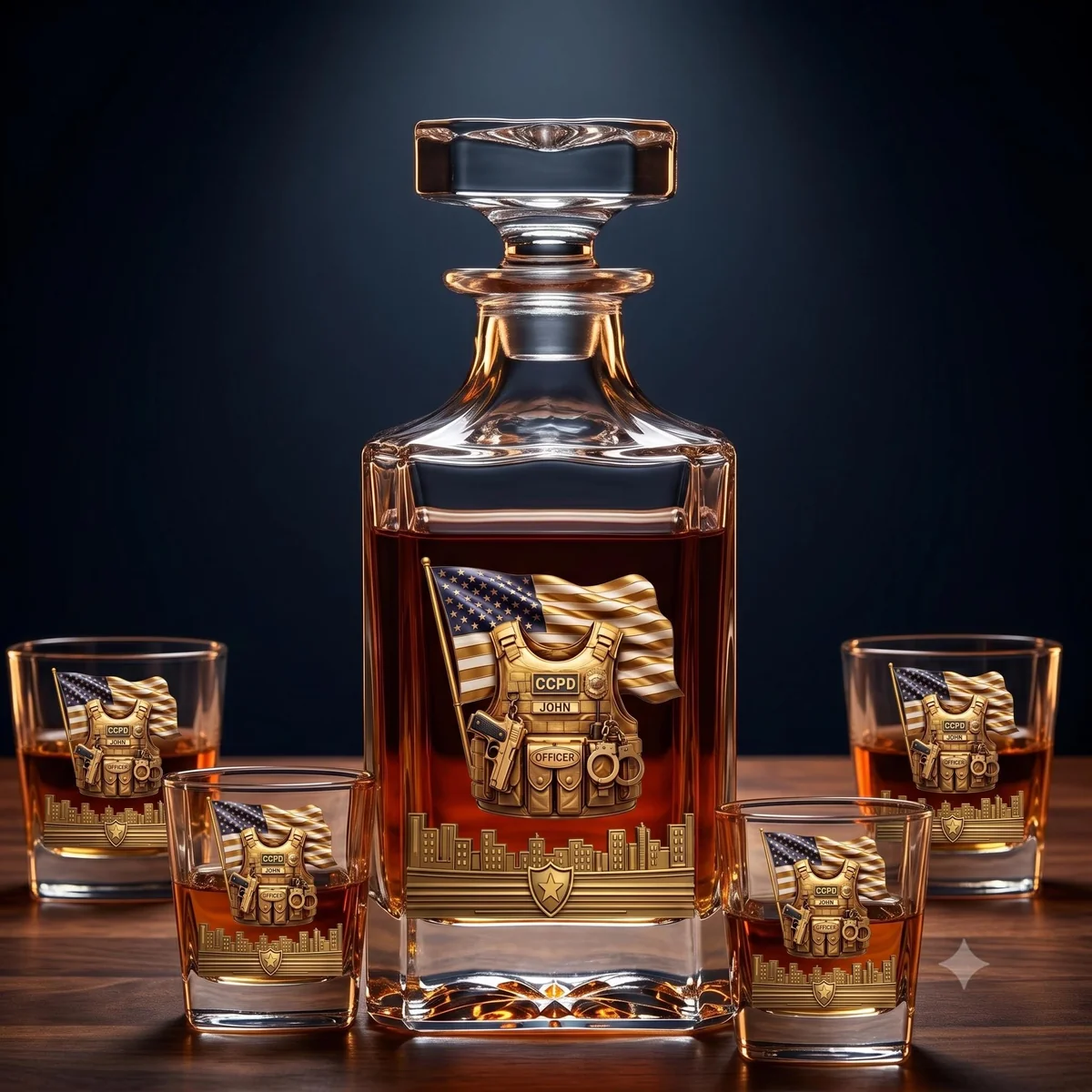 Personalized Police Whiskey Decanter Set with 4 Glasses