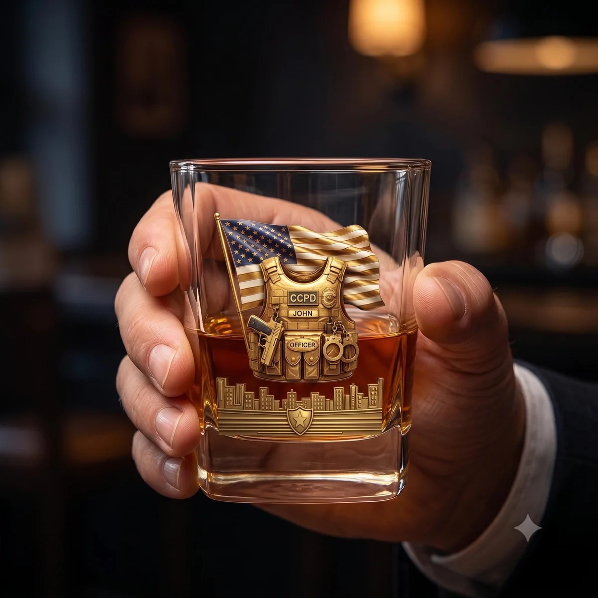View 3 of Personalized Police Whiskey Decanter Set with 4 Glasses