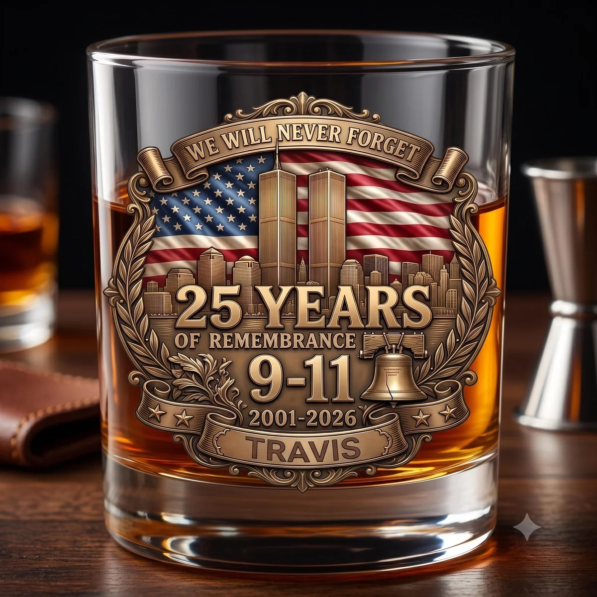 View 5 of Personalized Remembrance Whiskey Glass