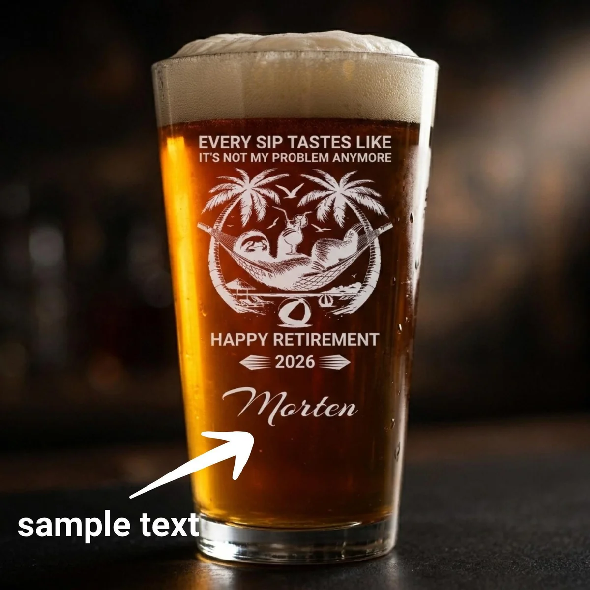 View 2 of Personalized Retirement Beer Glass