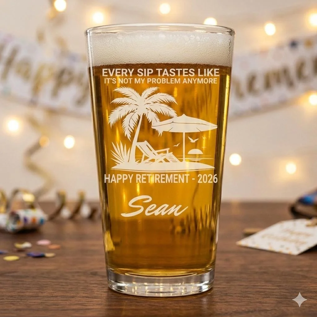 View 4 of Personalized Retirement Pint Glass Laser Engraved