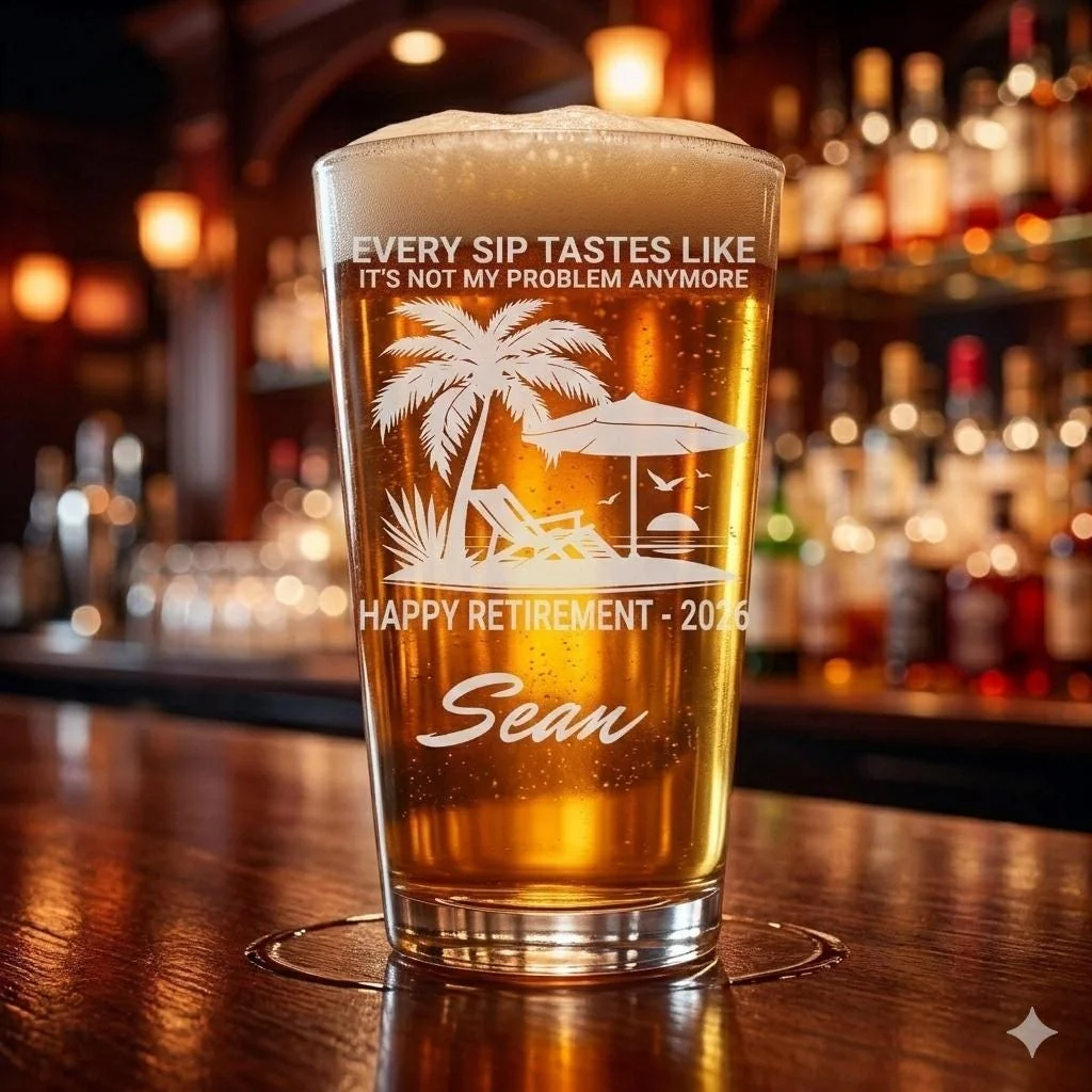 View 6 of Personalized Retirement Pint Glass Laser Engraved