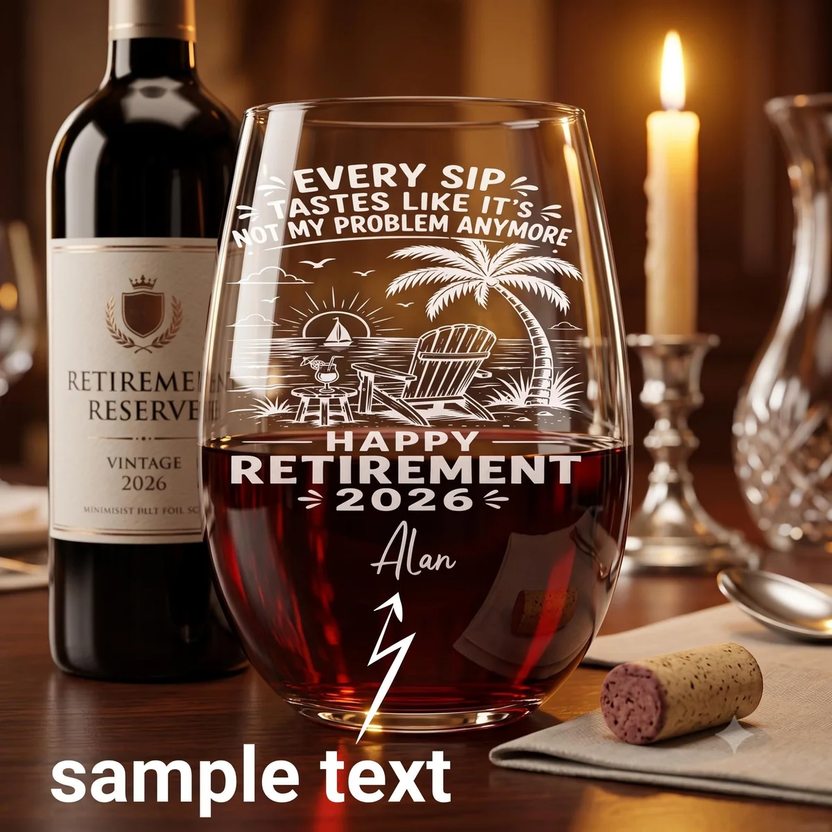 View 2 of Personalized Retirement Wine Glass