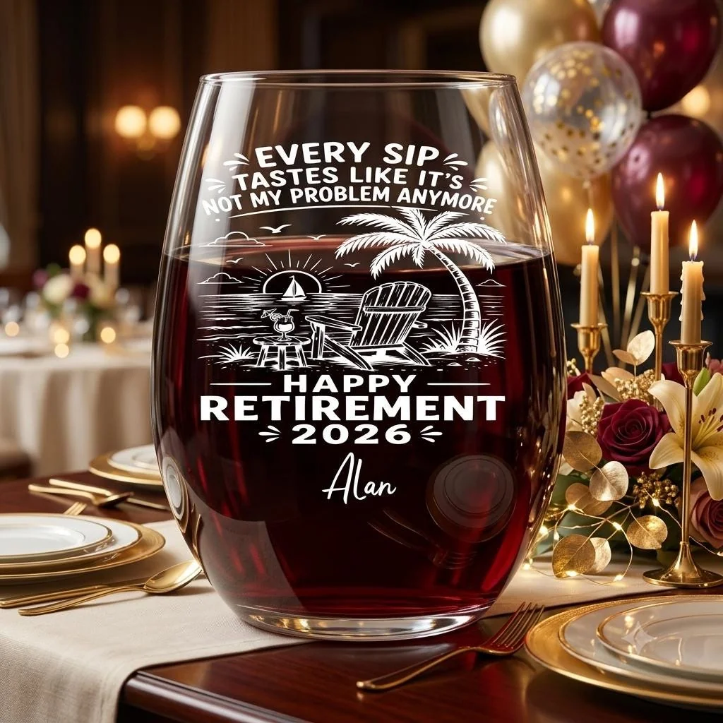 View 4 of Personalized Retirement Wine Glass