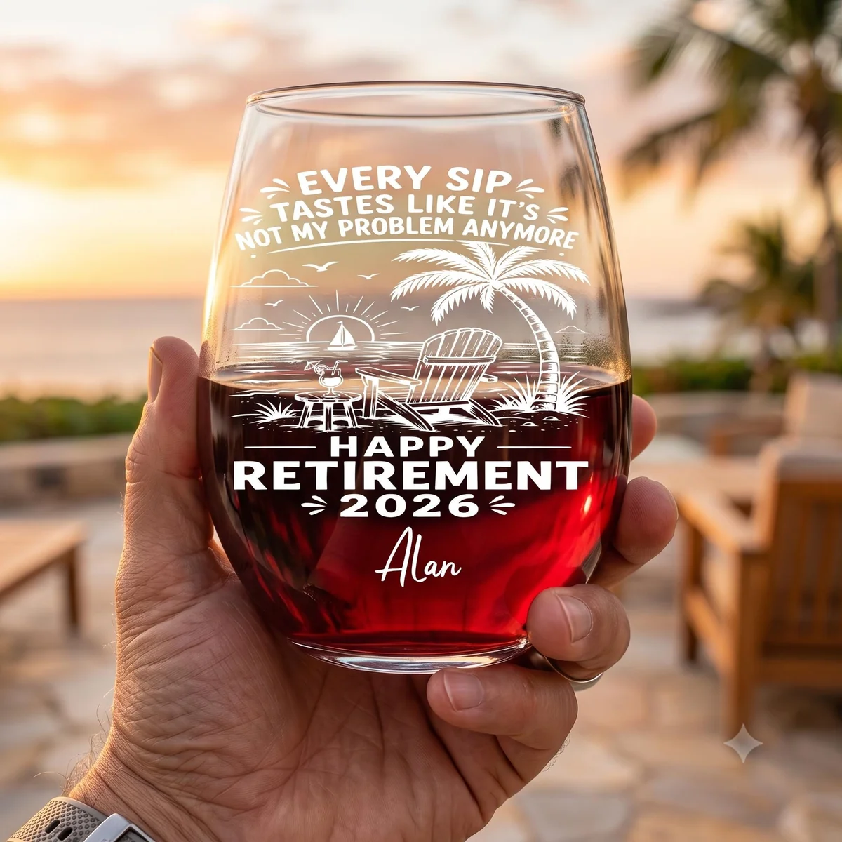 View 5 of Personalized Retirement Wine Glass
