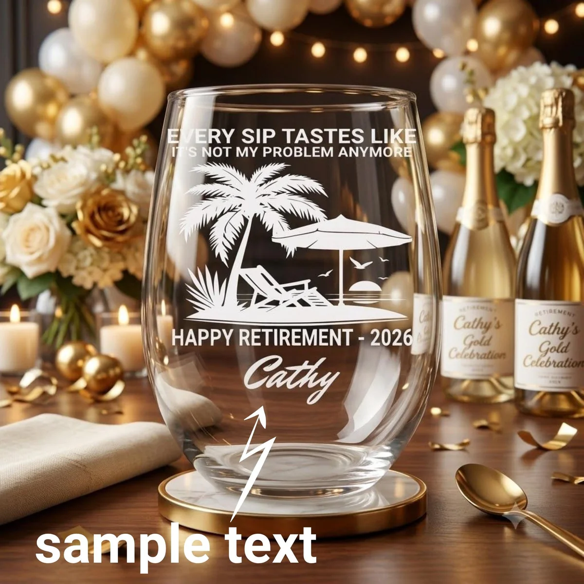 View 6 of Personalized Retirement Wine Glass