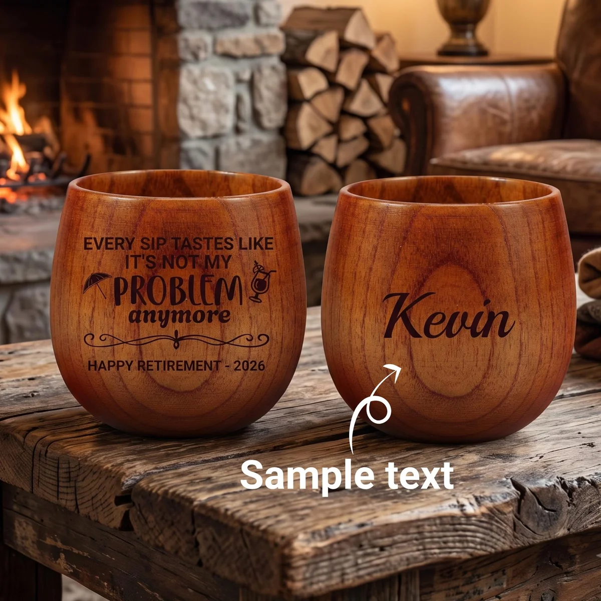 View 2 of Personalized Retirement Wooden Whiskey Cup