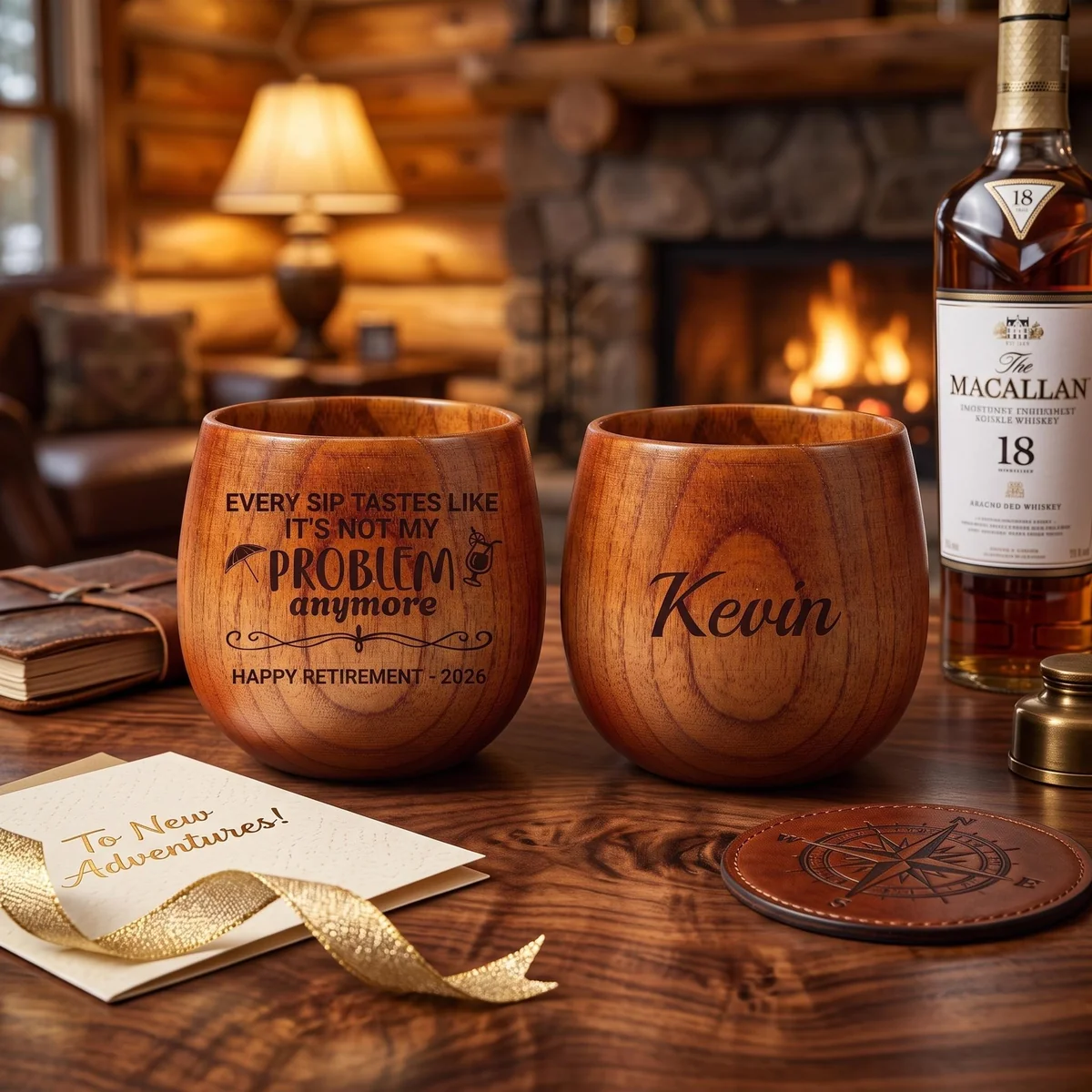 View 4 of Personalized Retirement Wooden Whiskey Cup