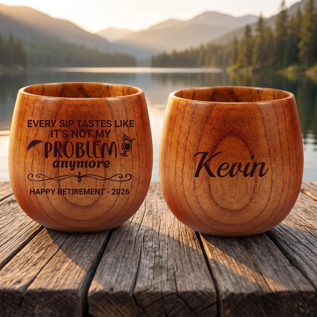 View 5 of Personalized Retirement Wooden Whiskey Cup