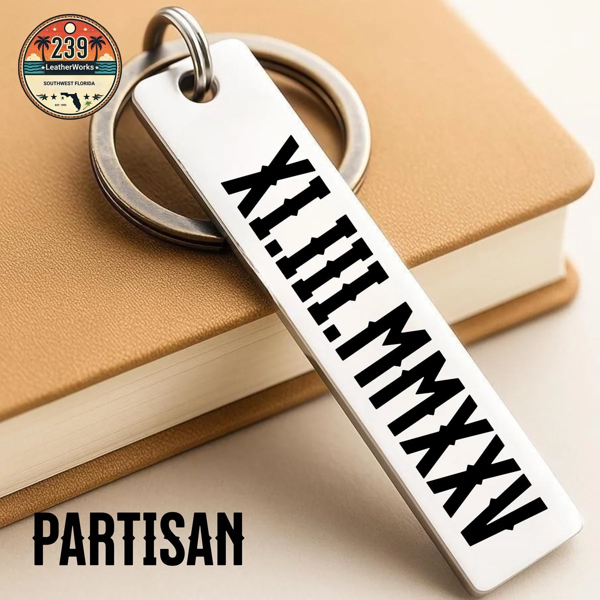 View 5 of Personalized Roman Numeral Keychain • Laser Engraved Stainless Steel Date Gift