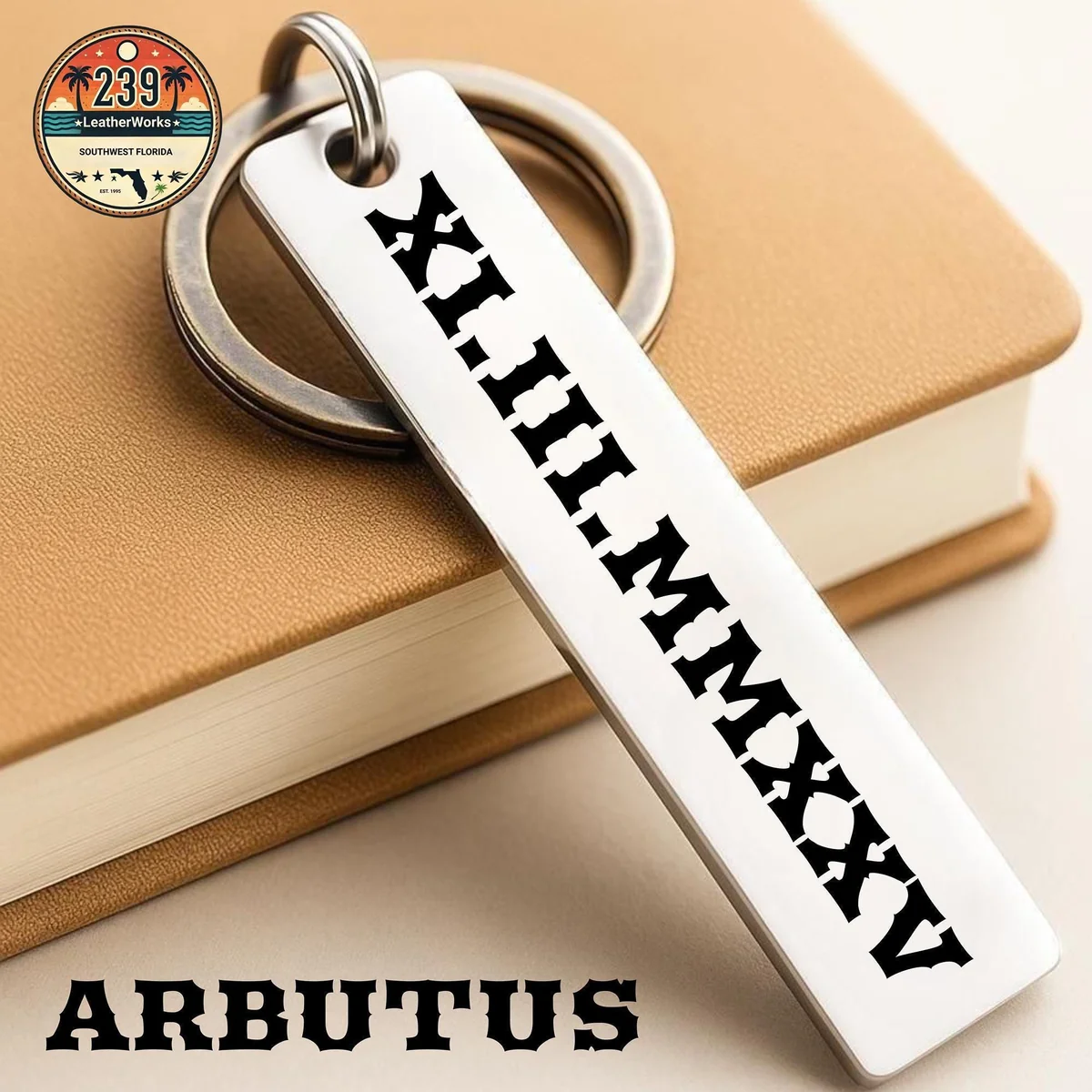View 6 of Personalized Roman Numeral Keychain • Laser Engraved Stainless Steel Date Gift