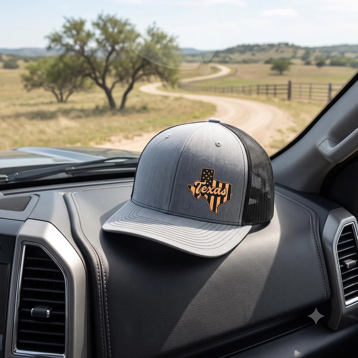 View 5 of Personalized Texas Leatherette Patch Trucker Hat